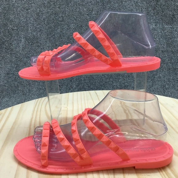 Olivia Miller Studded Jelly Slide Sandals Coral Pink Slip On 8 - Picture 8 of 8